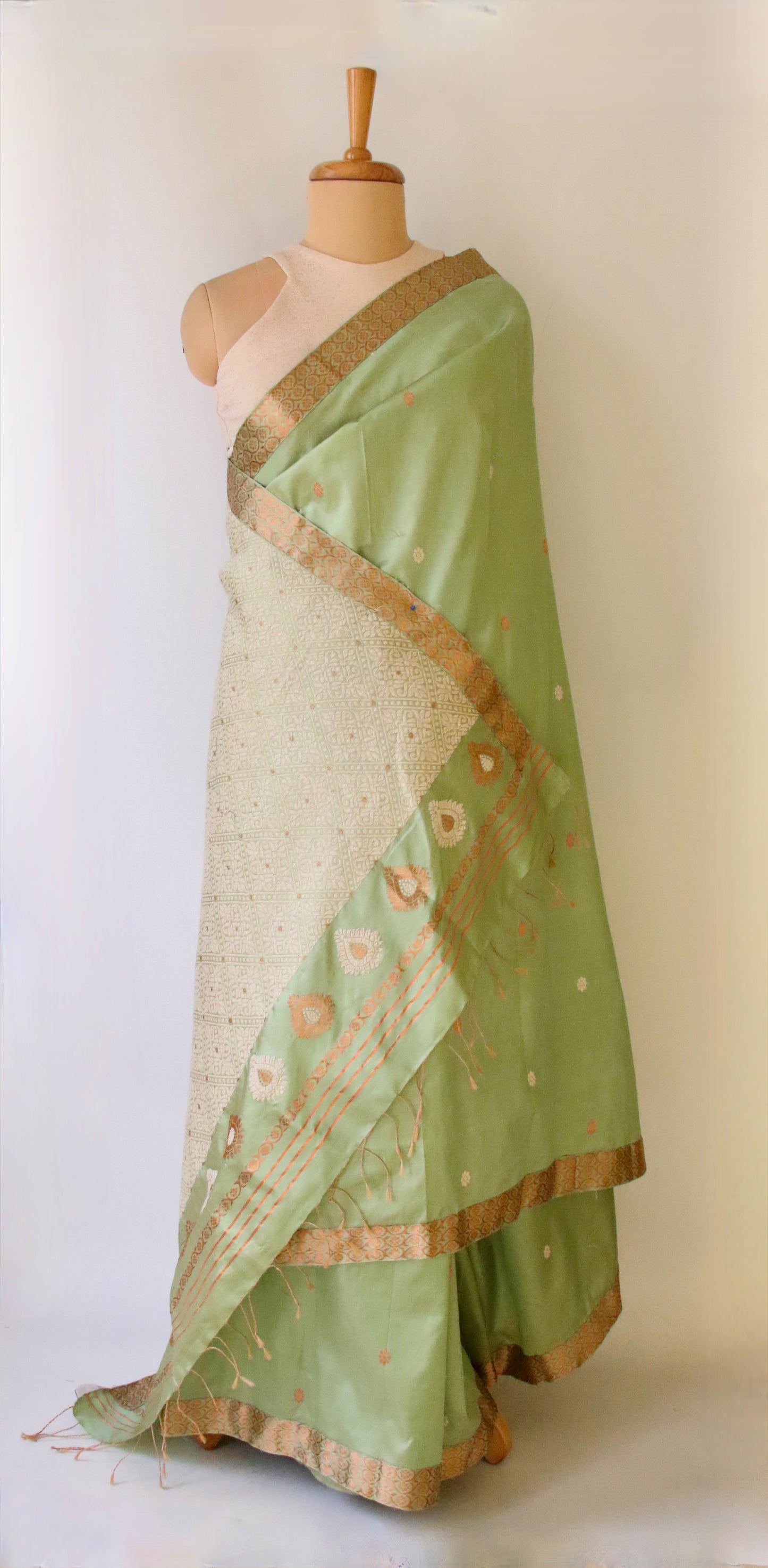 Pista Green Handloom Silk Saree from Assam