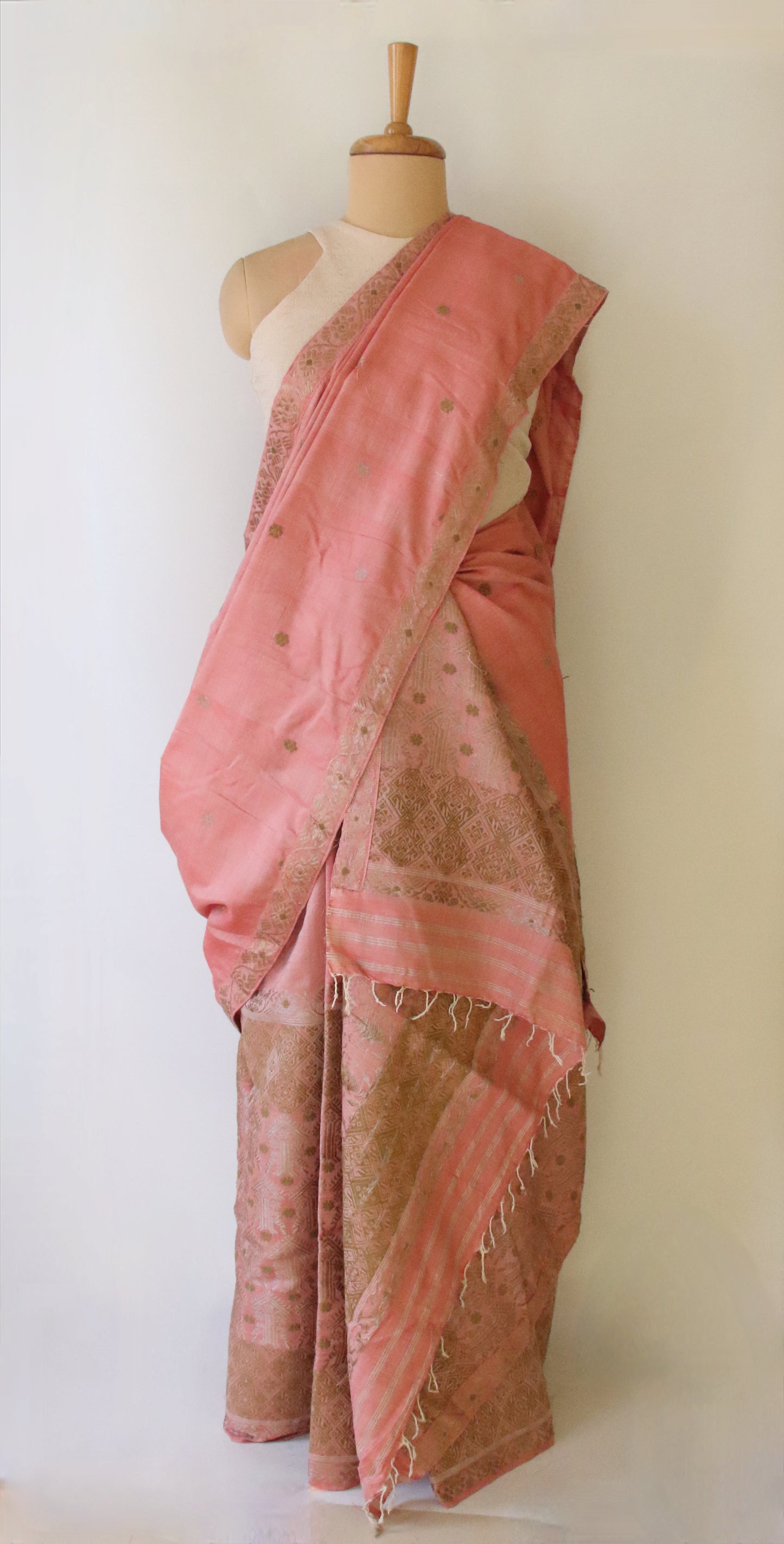Natural Dyed Soft Peach Eri Silk Traditional Mekhela Chador Set from Assam