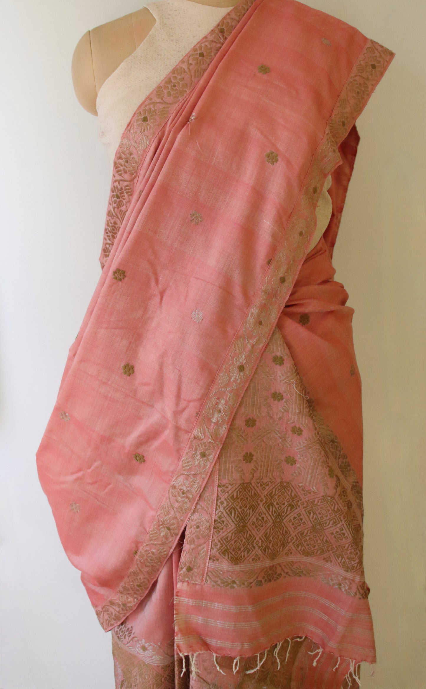 Natural Dyed Soft Peach Eri Silk Traditional Mekhela Chador Set from Assam