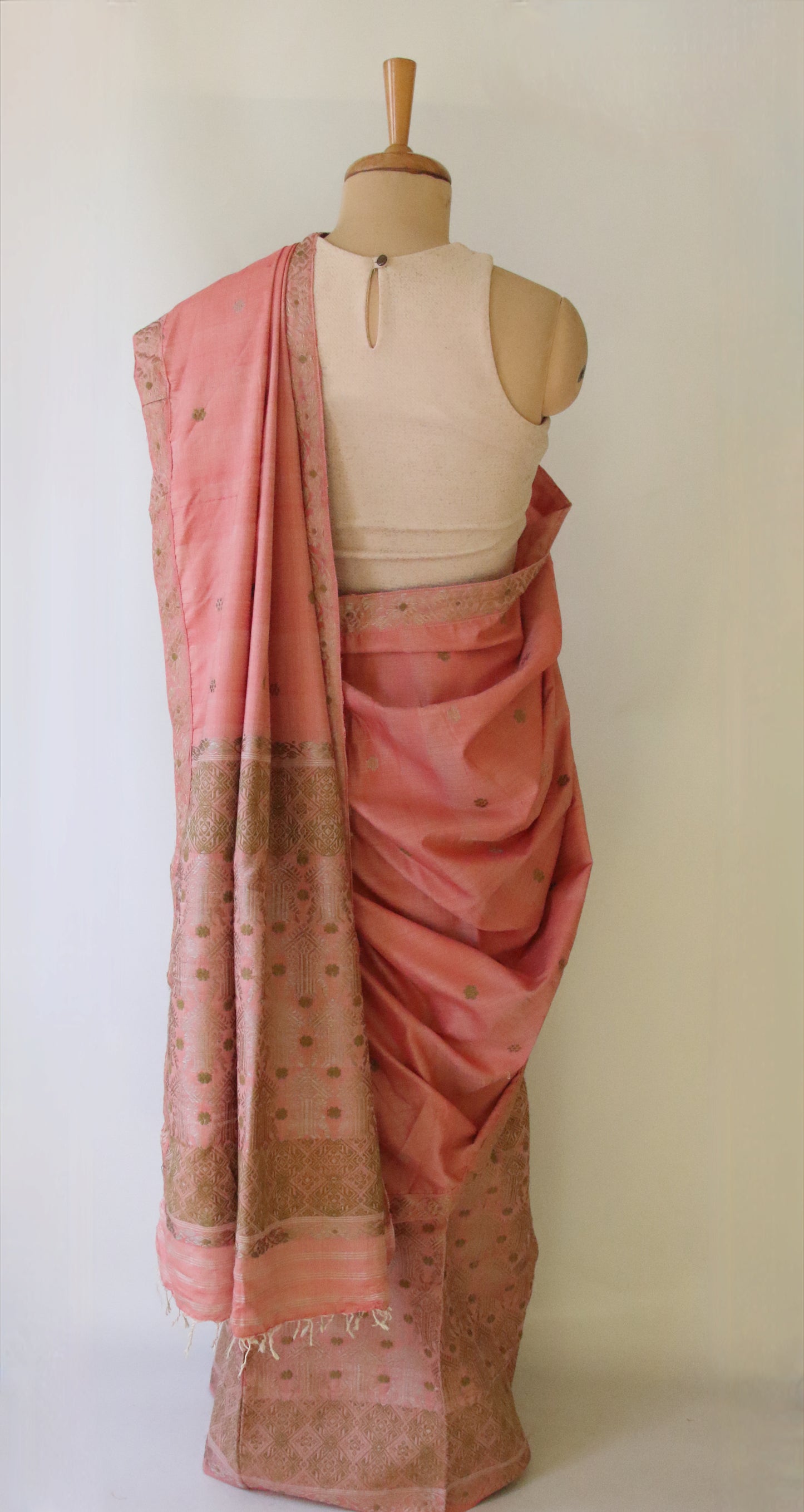 Natural Dyed Soft Peach Eri Silk Traditional Mekhela Chador Set from Assam