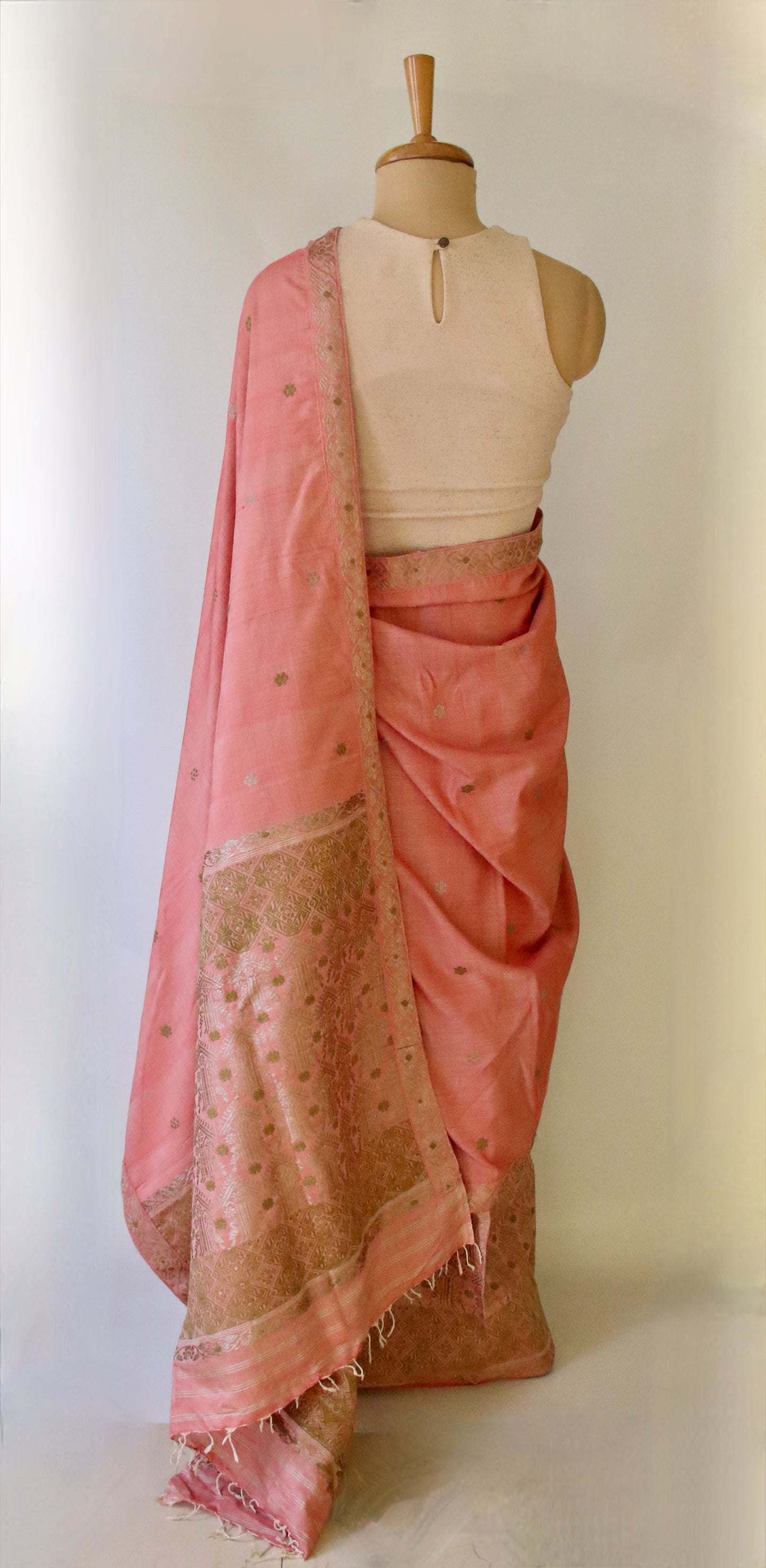 Natural Dyed Soft Peach Eri Silk Traditional Mekhela Chador Set from Assam