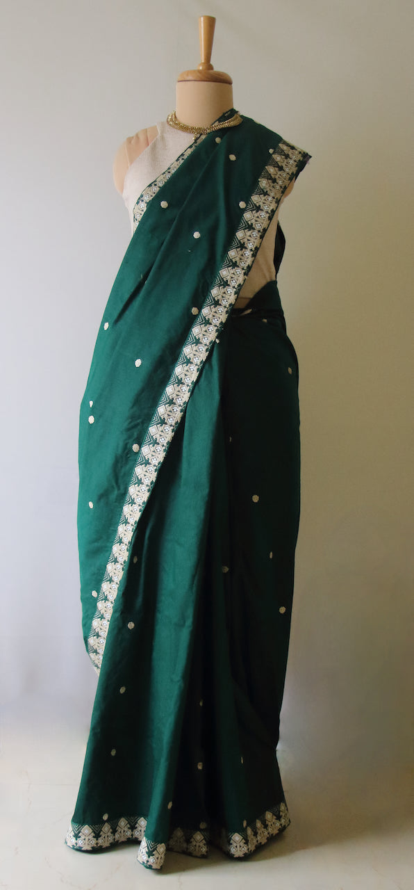 Bottle Green  Handloom Silk Saree from Assam