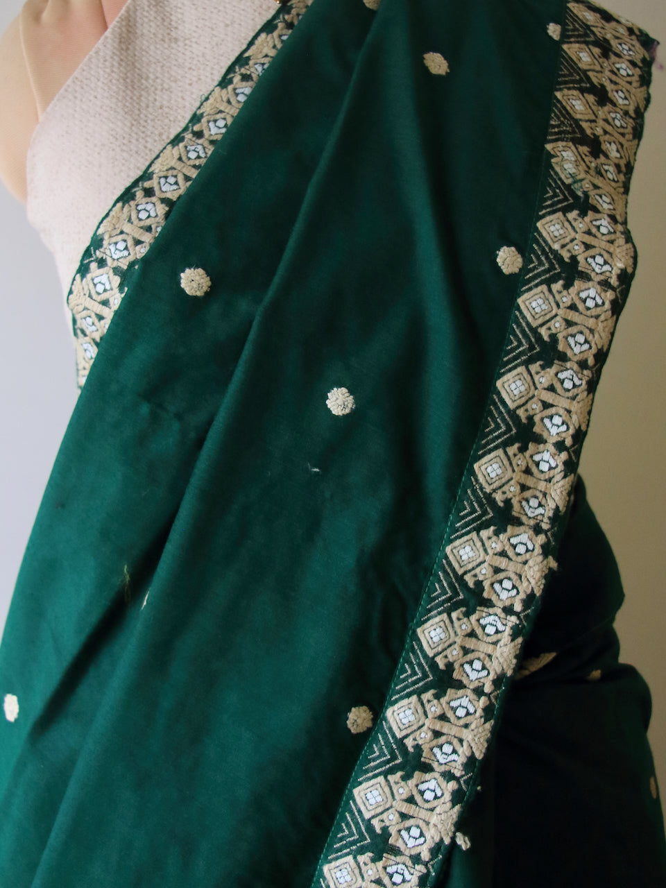 Bottle Green  Handloom Silk Saree from Assam