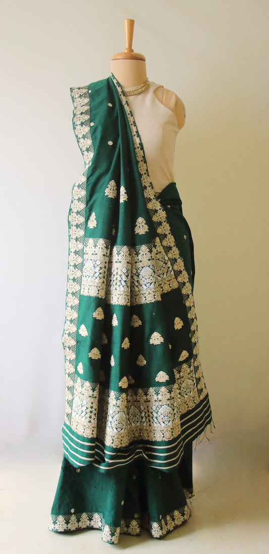 Bottle Green  Handloom Silk Saree from Assam