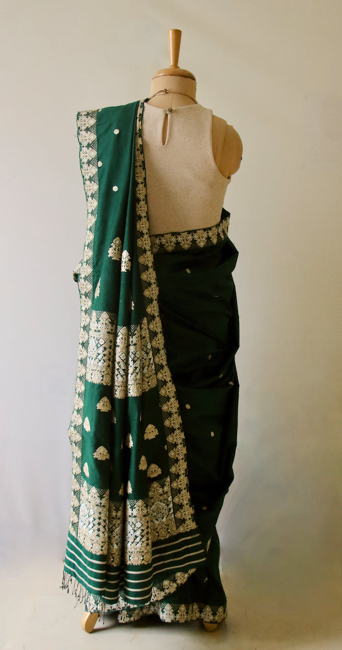 Bottle Green  Handloom Silk Saree from Assam