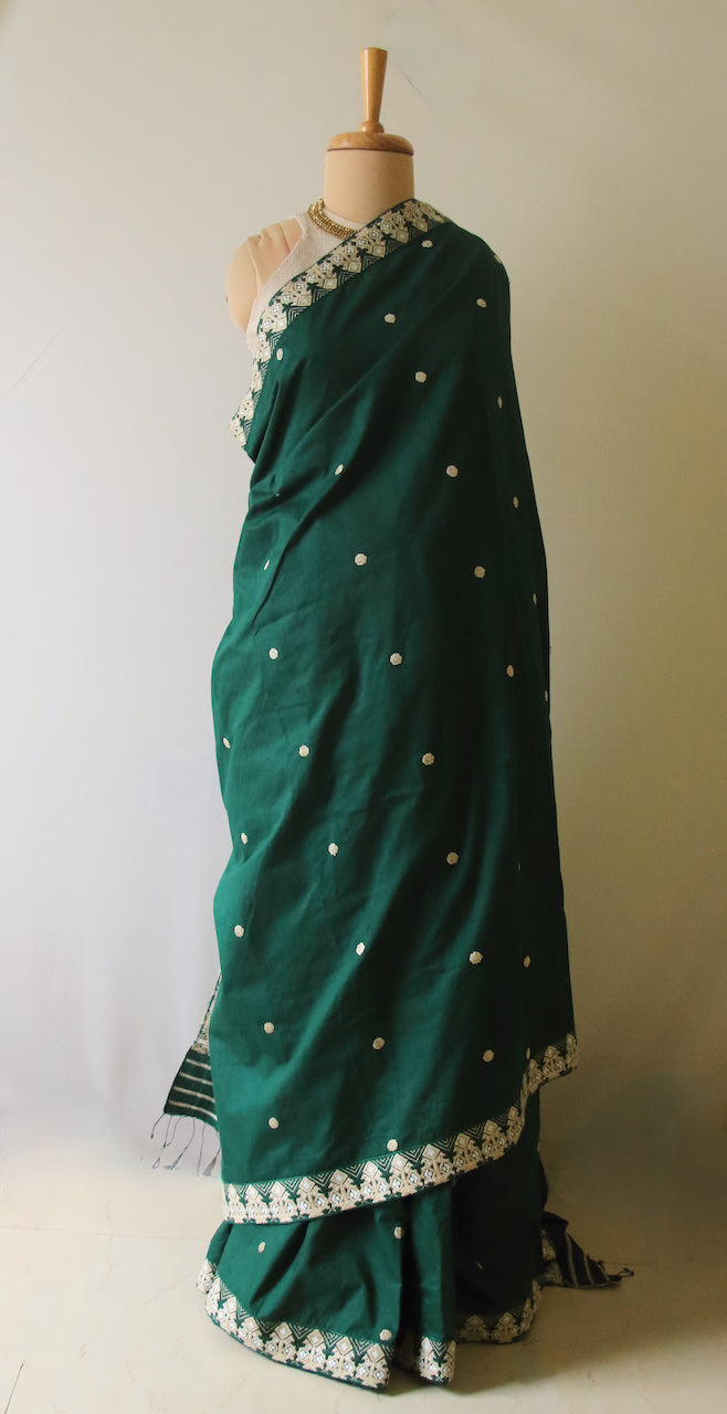 Bottle Green  Handloom Silk Saree from Assam