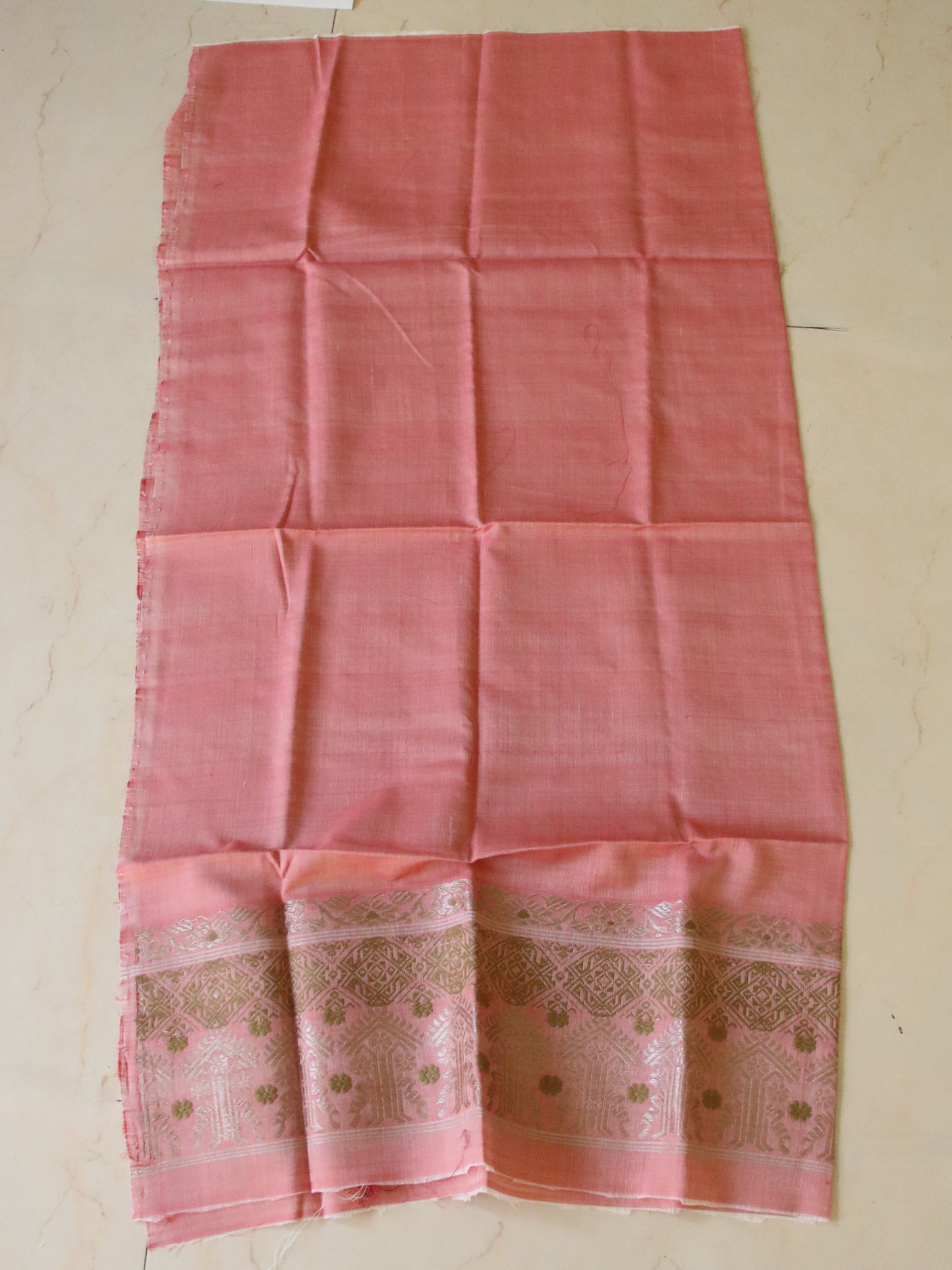 Natural Dyed Soft Peach Eri Silk Traditional Mekhela Chador Set from Assam