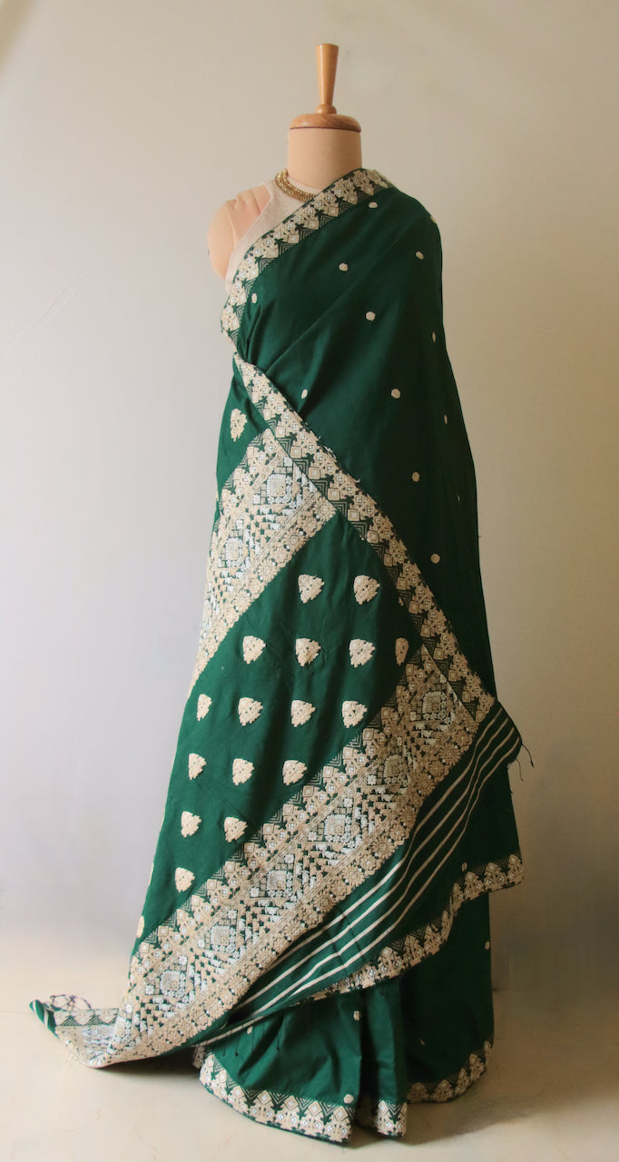 Bottle Green  Handloom Silk Saree from Assam