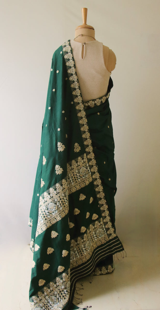 Bottle Green  Handloom Silk Saree from Assam