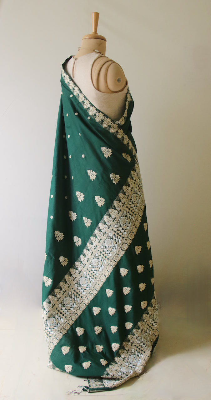 Bottle Green  Handloom Silk Saree from Assam