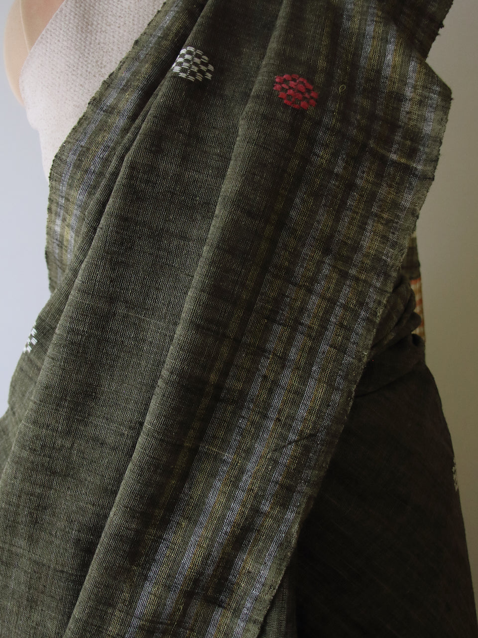 Handwoven Dark Green Natural Dyed Eri Silk Sari from Assam