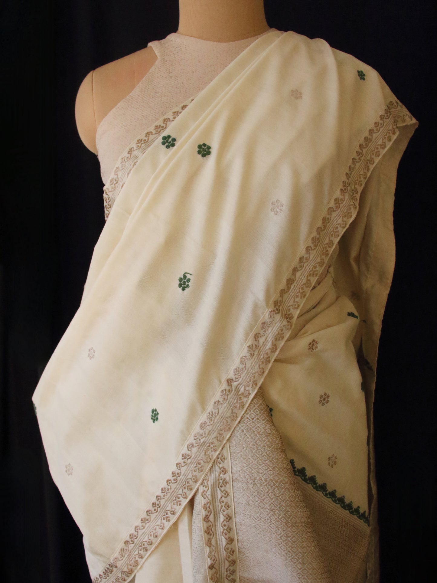 Natural Off white Eri Silk Traditional Mekhela Chador Set from Assam