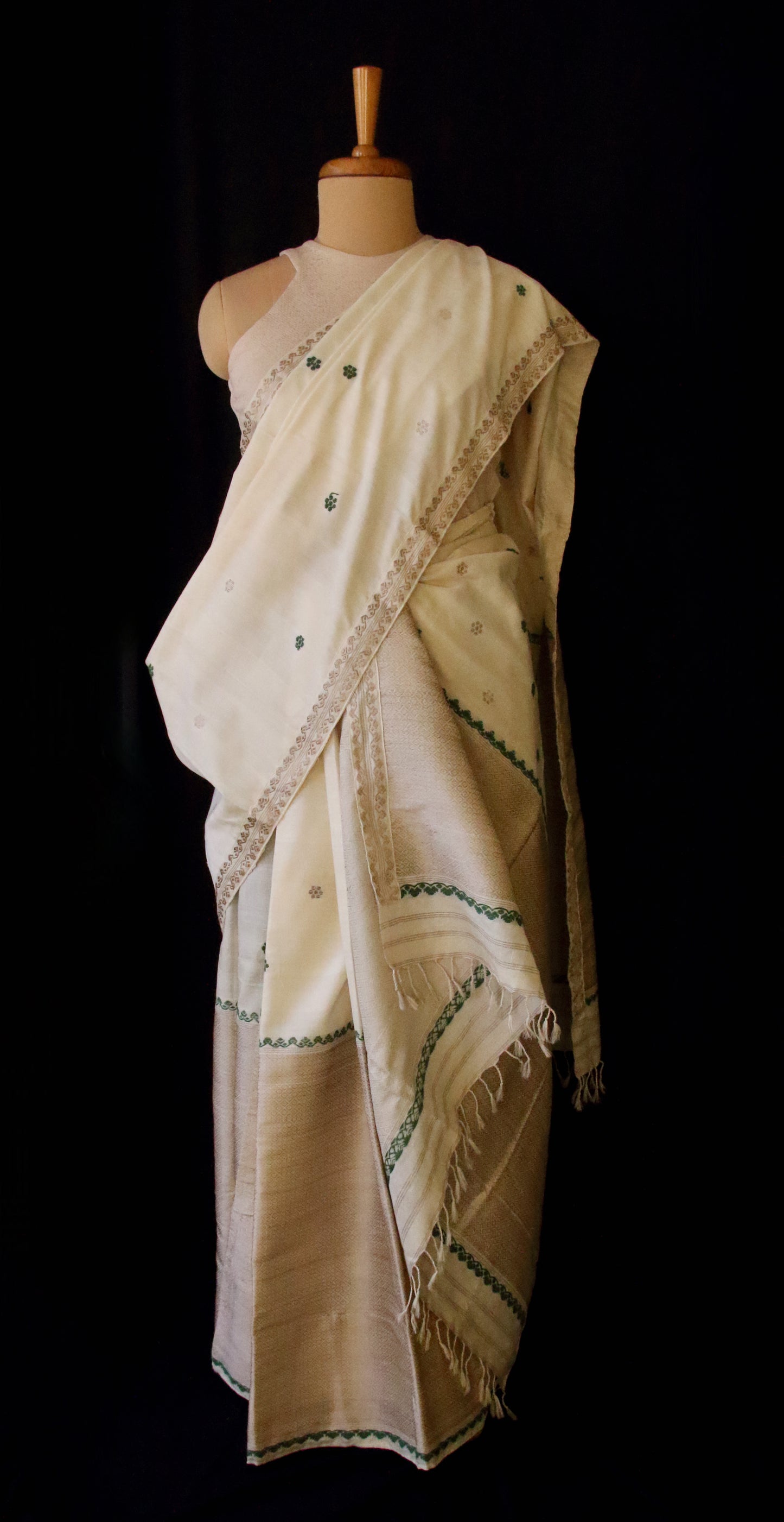 Natural Off white Eri Silk Traditional Mekhela Chador Set from Assam