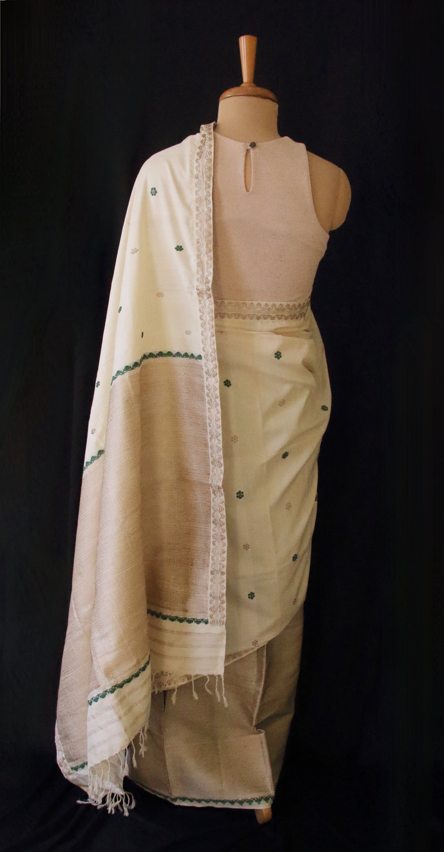 Natural Off white Eri Silk Traditional Mekhela Chador Set from Assam