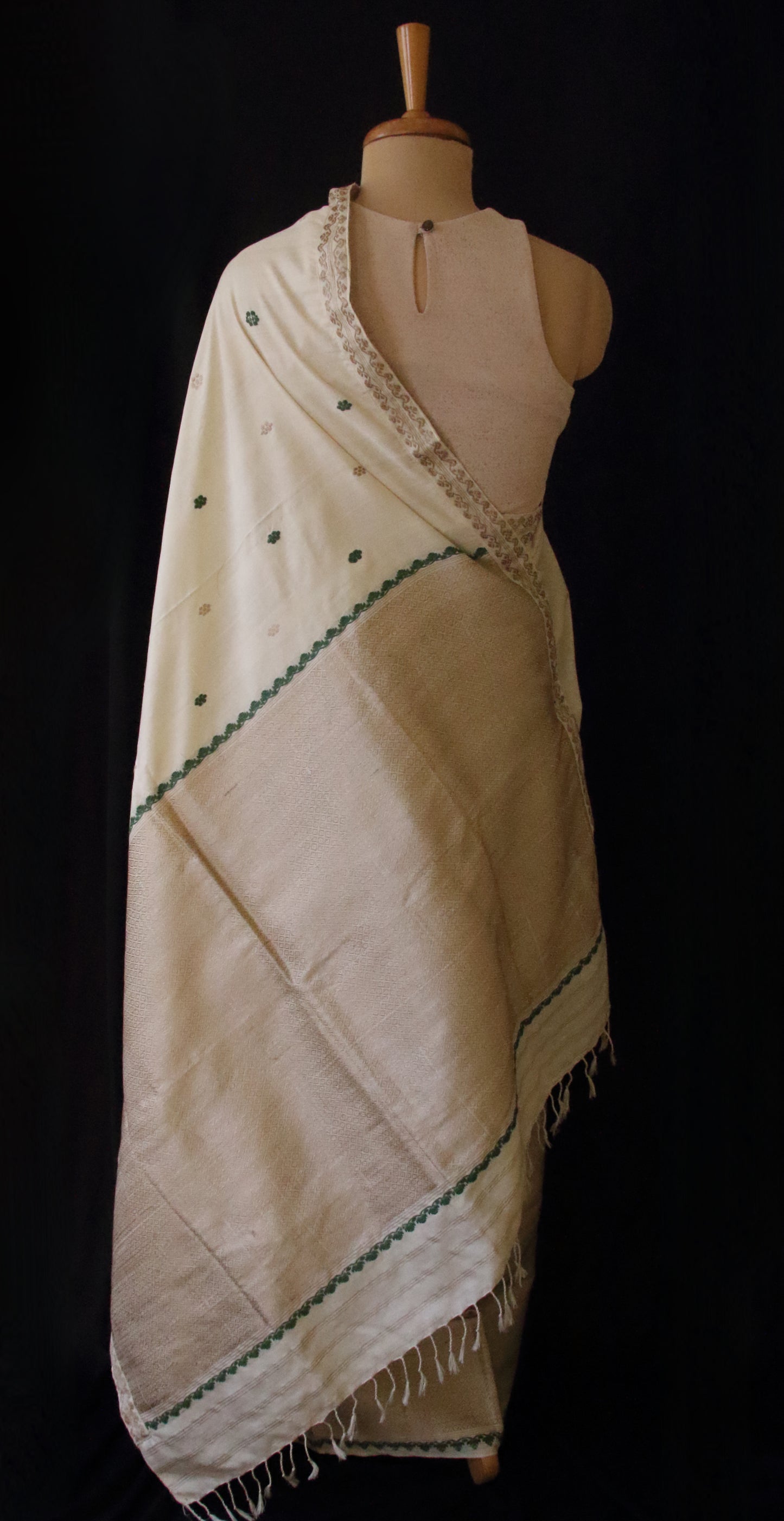 Natural Off white Eri Silk Traditional Mekhela Chador Set from Assam