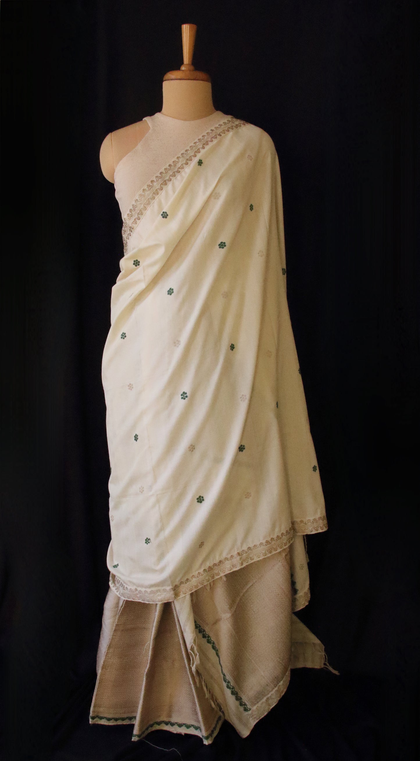 Natural Off white Eri Silk Traditional Mekhela Chador Set from Assam