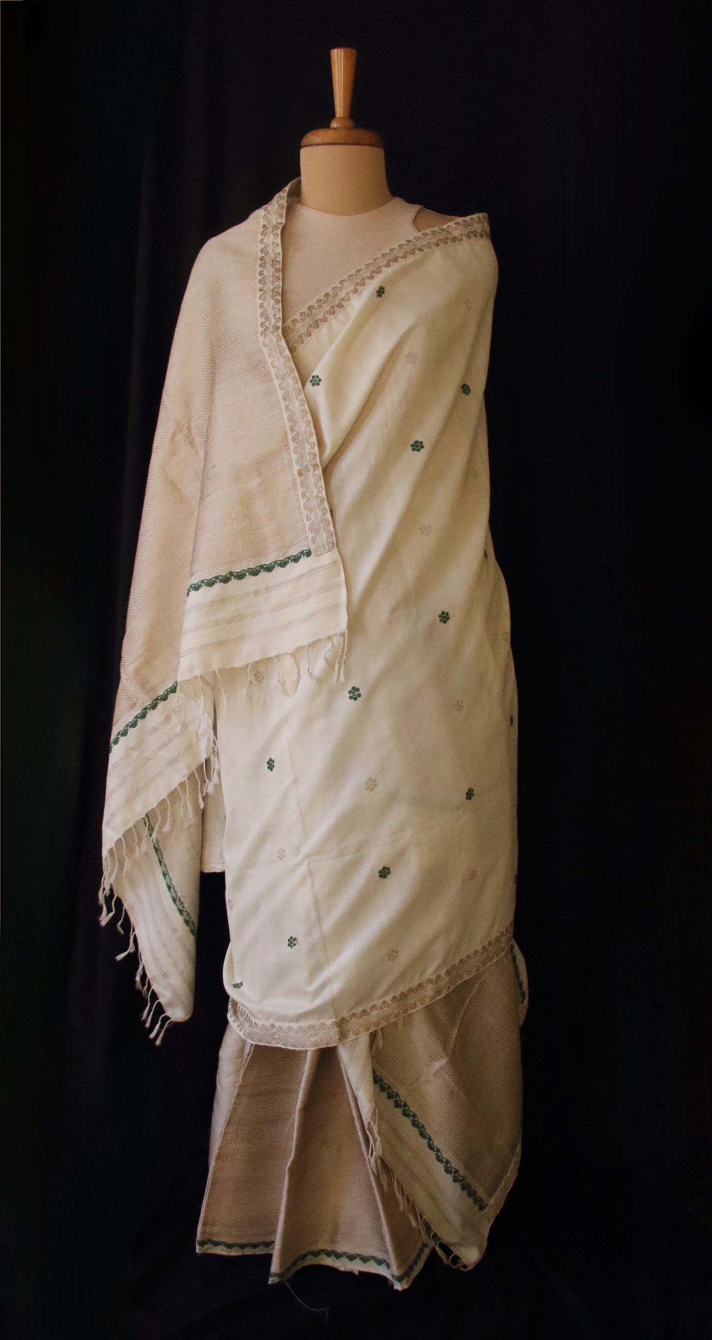 Natural Off white Eri Silk Traditional Mekhela Chador Set from Assam