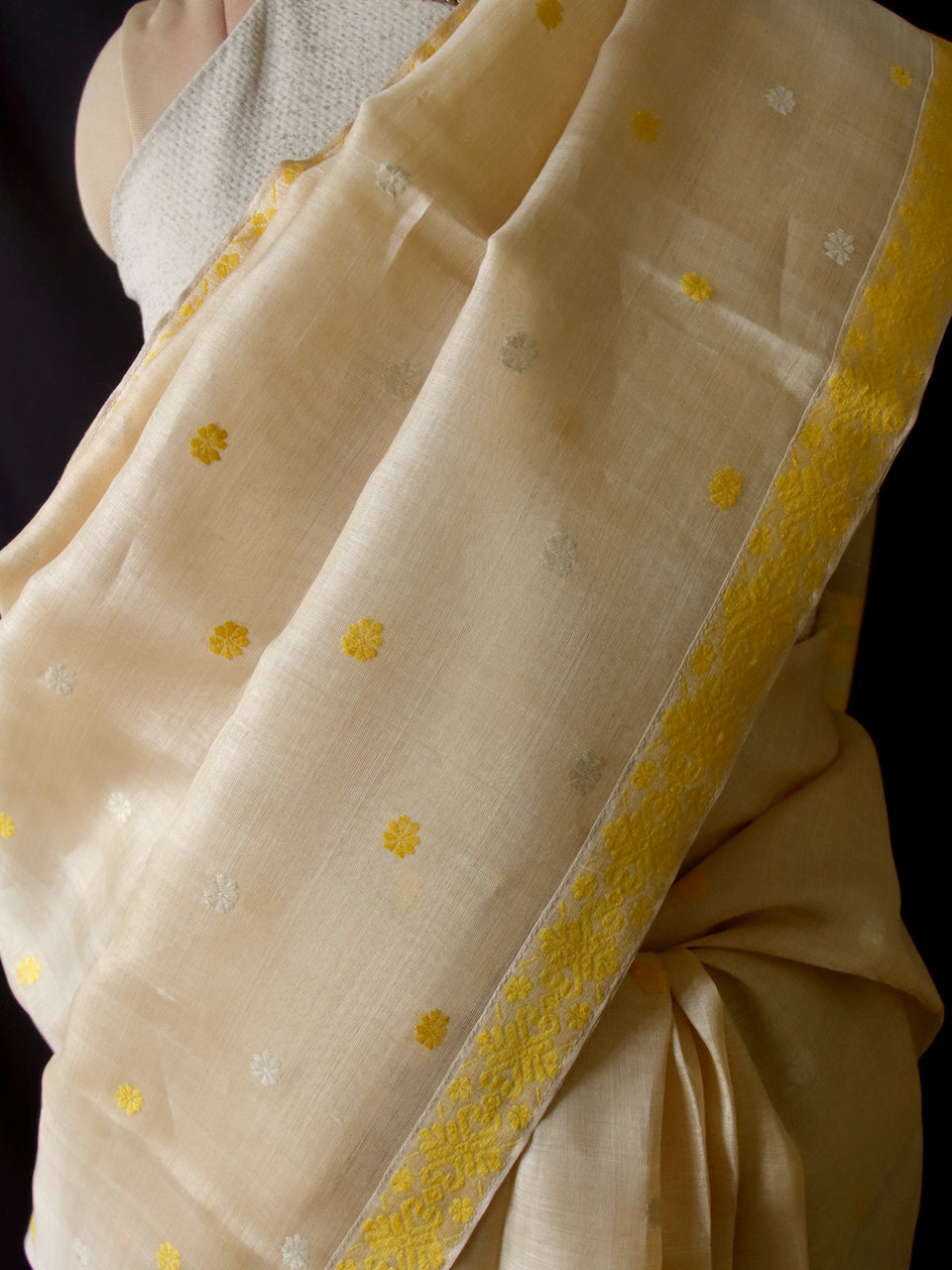 Tassar Silk by Mulberry Silk Saree with motifs in Eri silk from Assam