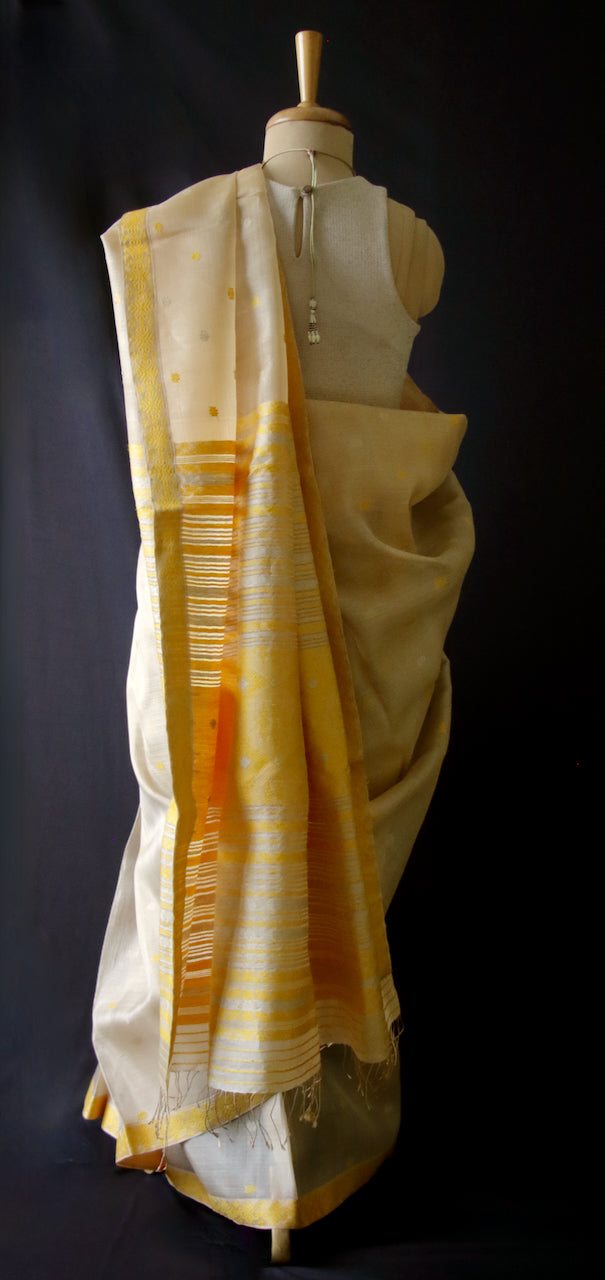 Tassar Silk by Mulberry Silk Saree with motifs in Eri silk from Assam