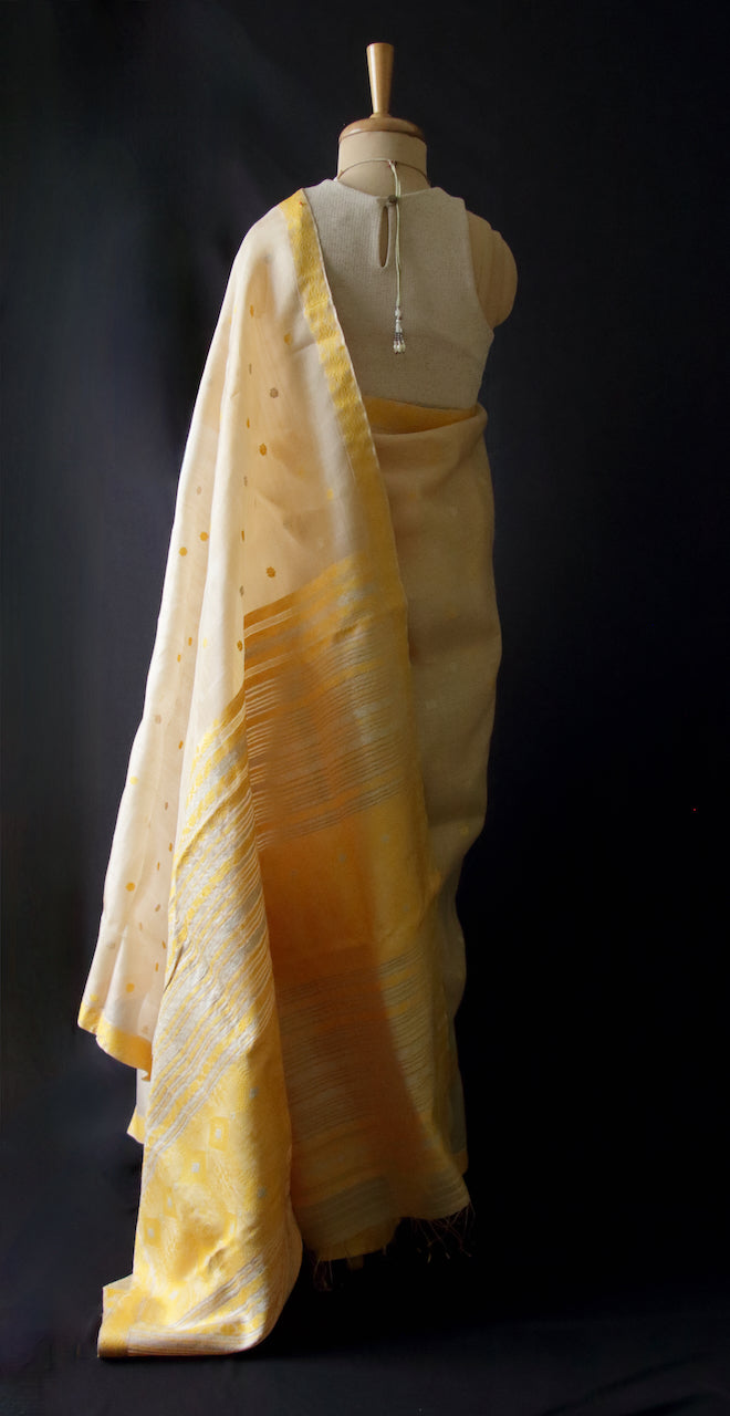 Tassar Silk by Mulberry Silk Saree with motifs in Eri silk from Assam