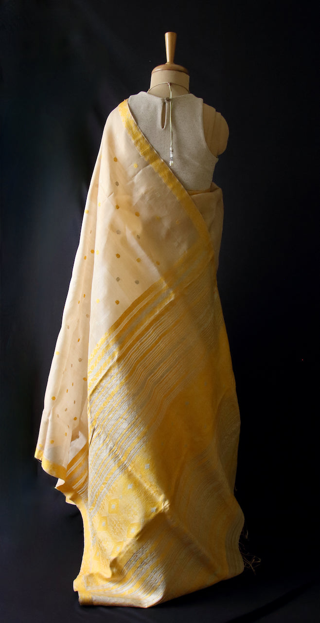 Tassar Silk by Mulberry Silk Saree with motifs in Eri silk from Assam