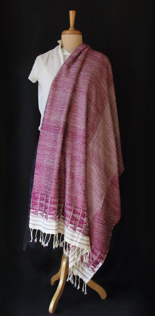 Handwoven hundred percent Patterned Eri Silk Shawl  from Assam