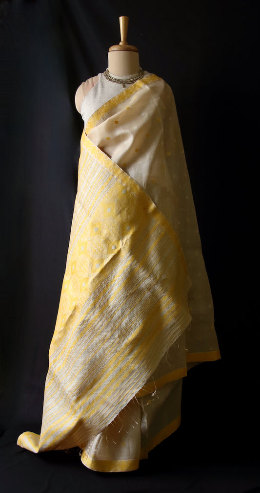 Tassar Silk by Mulberry Silk Saree with motifs in Eri silk from Assam