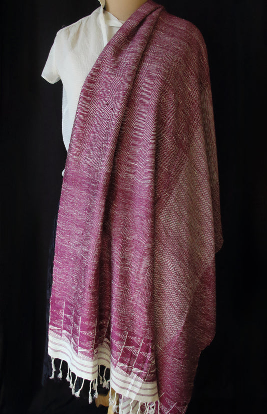 Handwoven hundred percent Patterned Eri Silk Shawl  from Assam