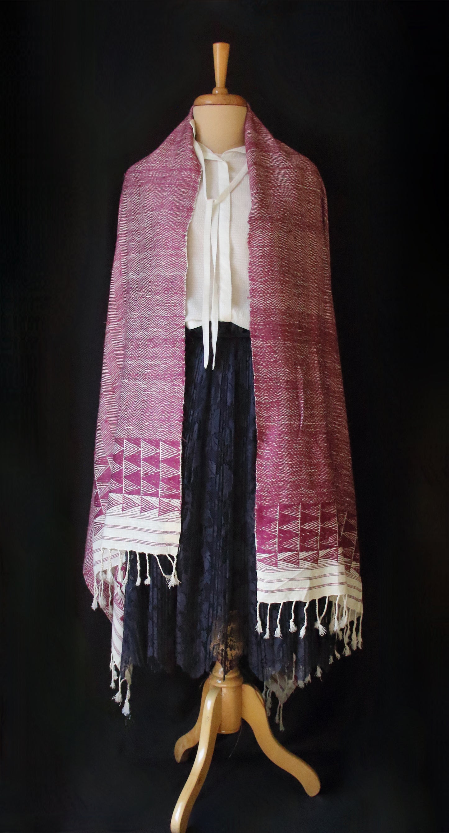 Handwoven hundred percent Patterned Eri Silk Shawl  from Assam