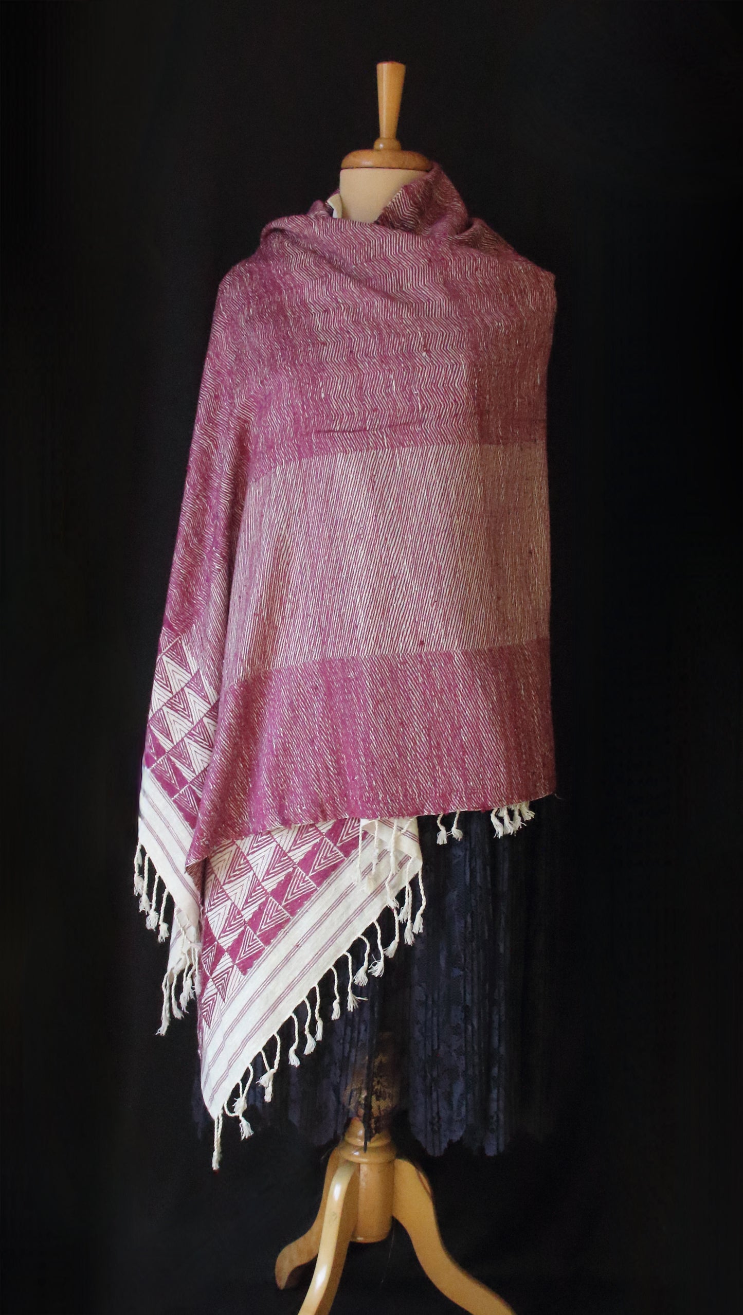 Handwoven hundred percent Patterned Eri Silk Shawl  from Assam