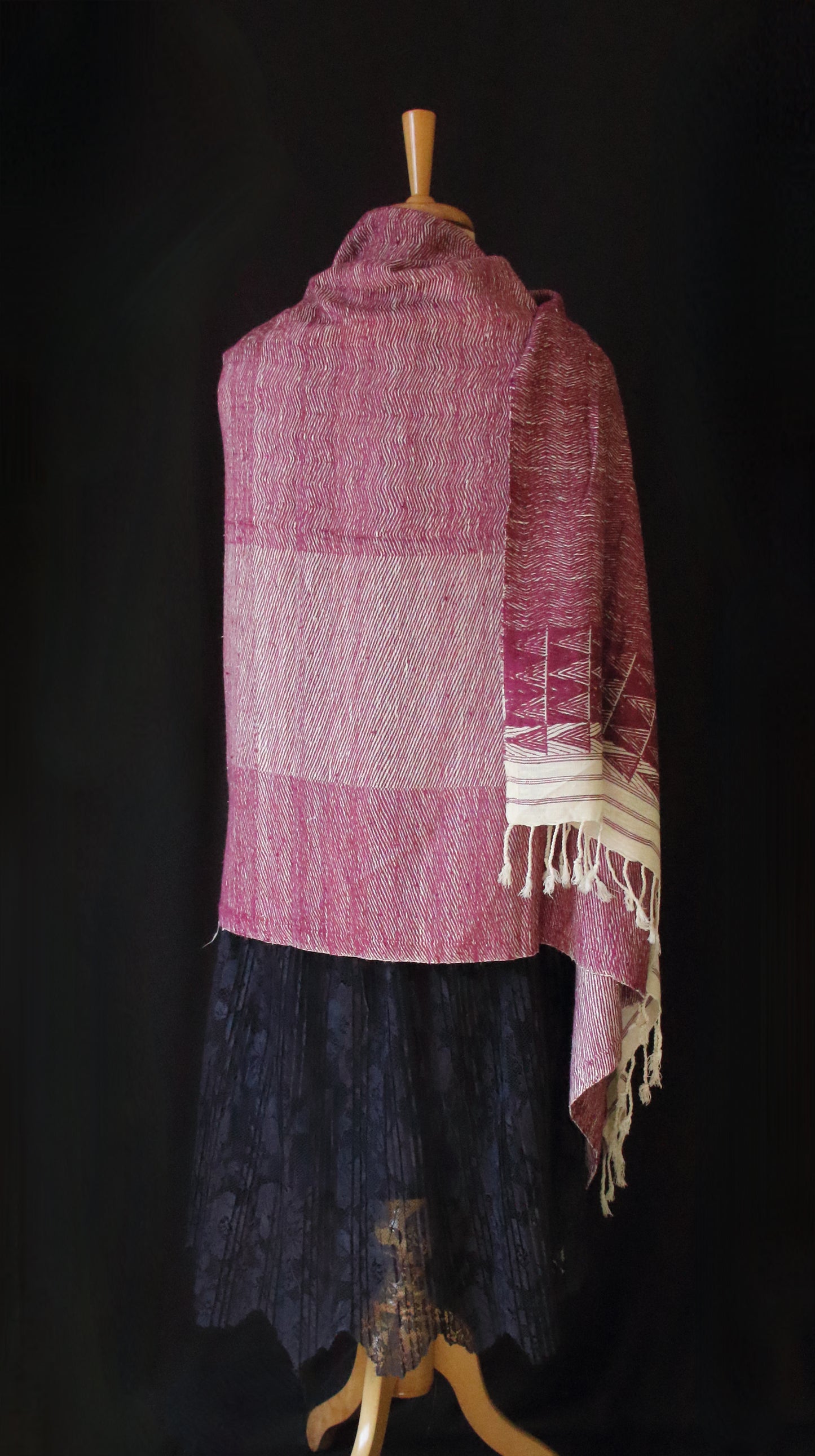 Handwoven hundred percent Patterned Eri Silk Shawl  from Assam