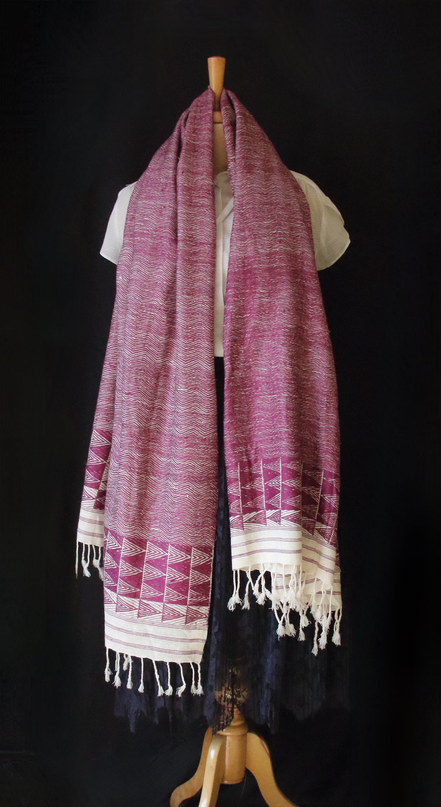 Handwoven hundred percent Patterned Eri Silk Shawl  from Assam