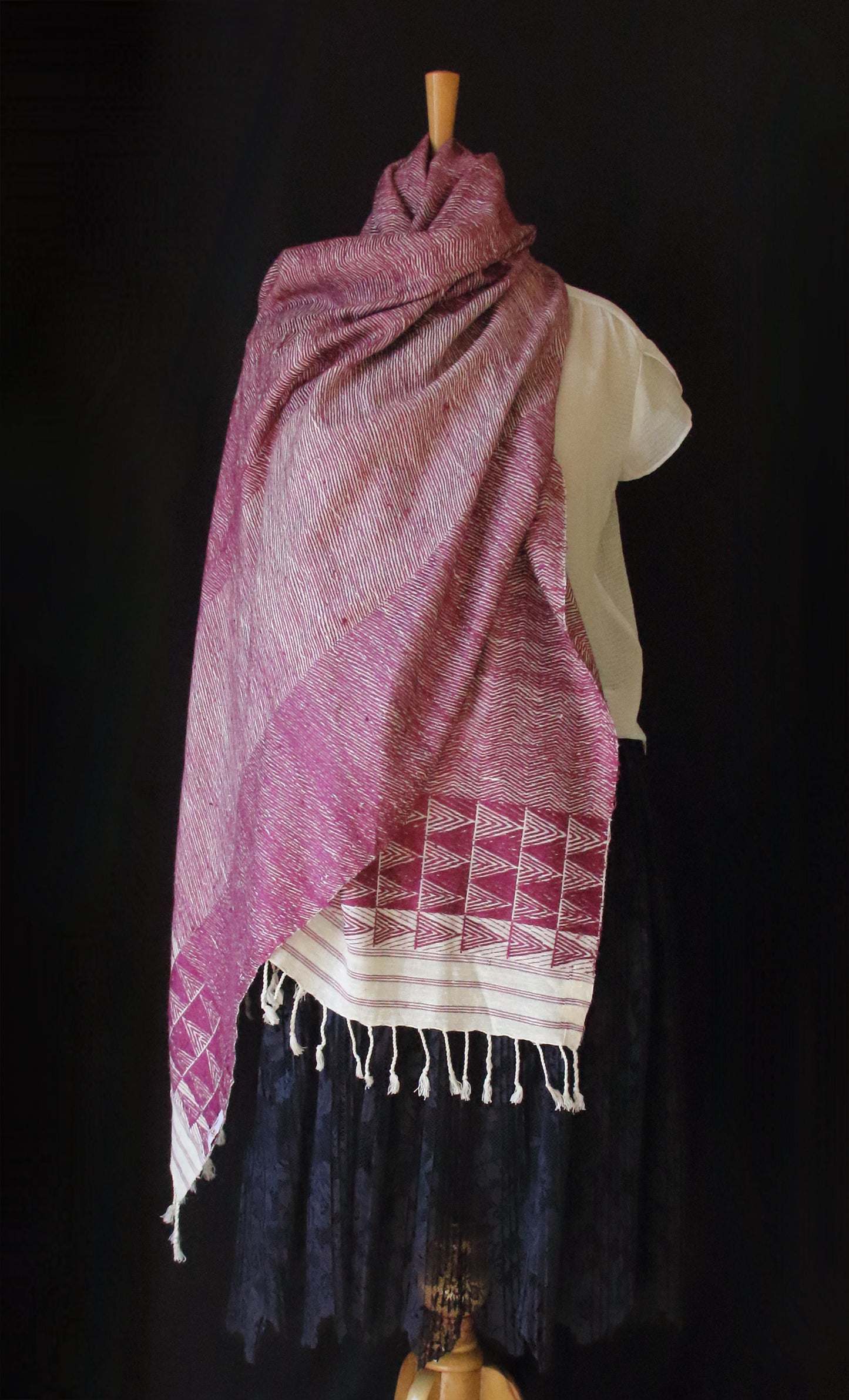Handwoven hundred percent Patterned Eri Silk Shawl  from Assam