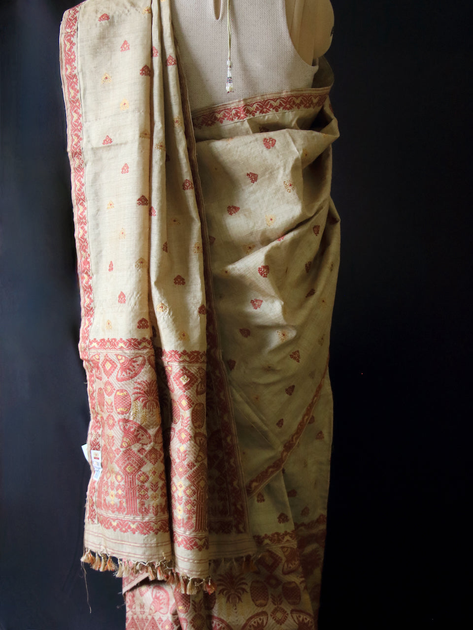 Authentic Muga Silk Traditional Design Mekhela Chador Set from Assam