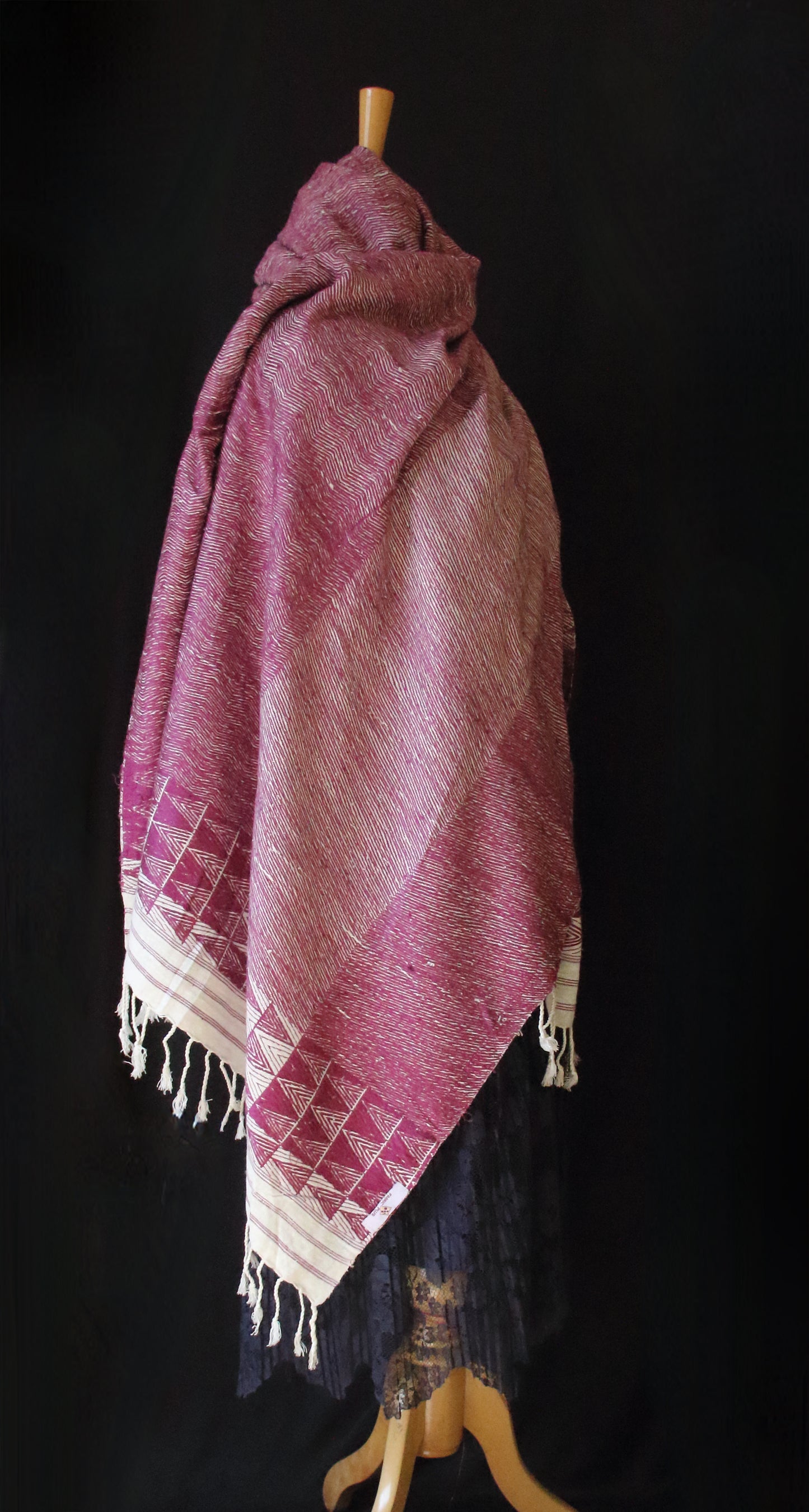 Handwoven hundred percent Patterned Eri Silk Shawl  from Assam
