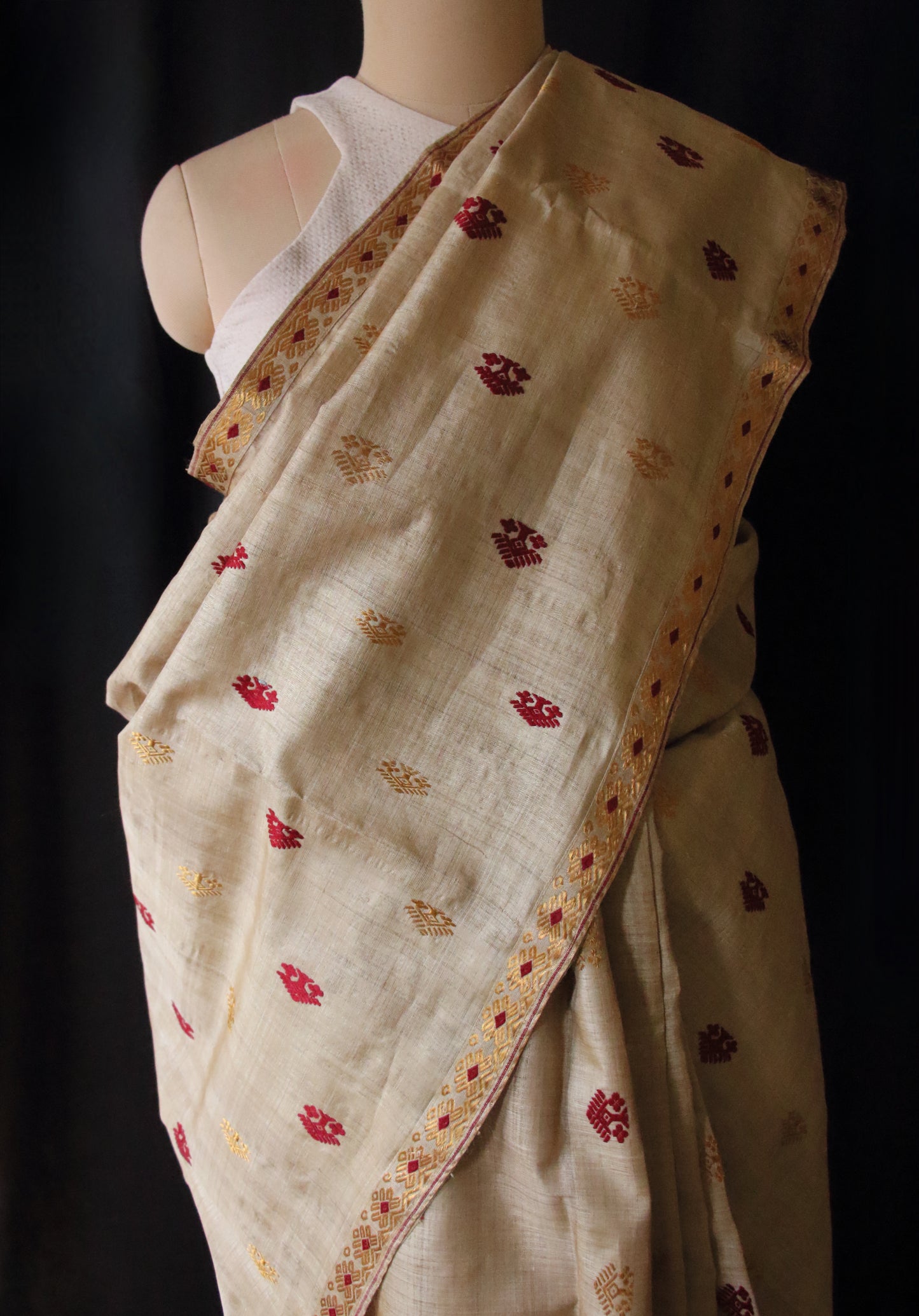 Handloom Traditional Design Muga Silk Saree from Assam