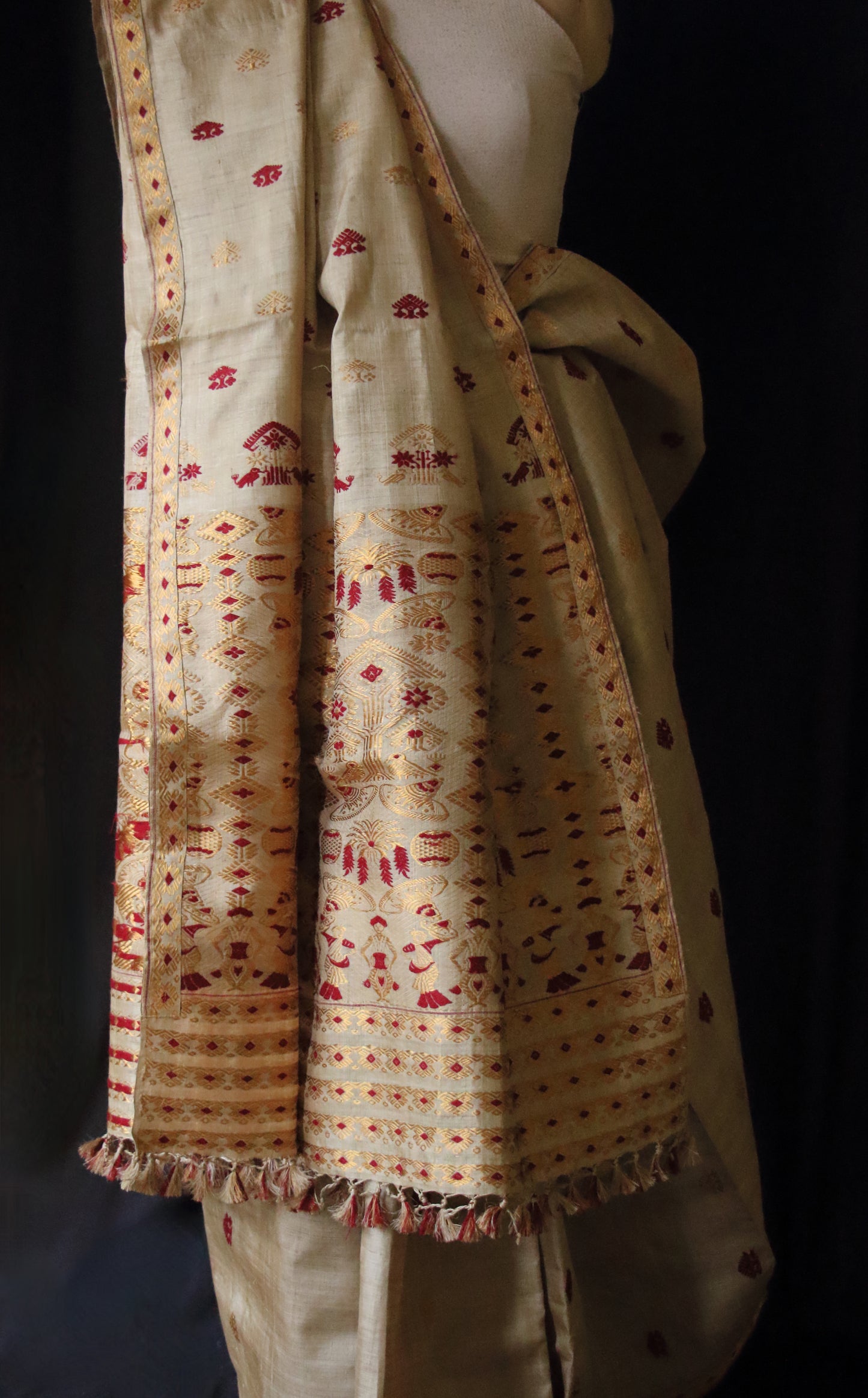 Handloom Traditional Design Muga Silk Saree from Assam
