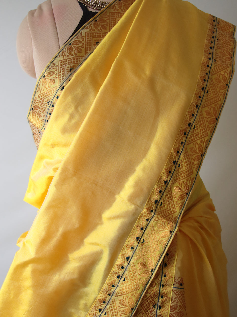 Yellow Traditional Pure Silk Mekhela Chador Set from Assam