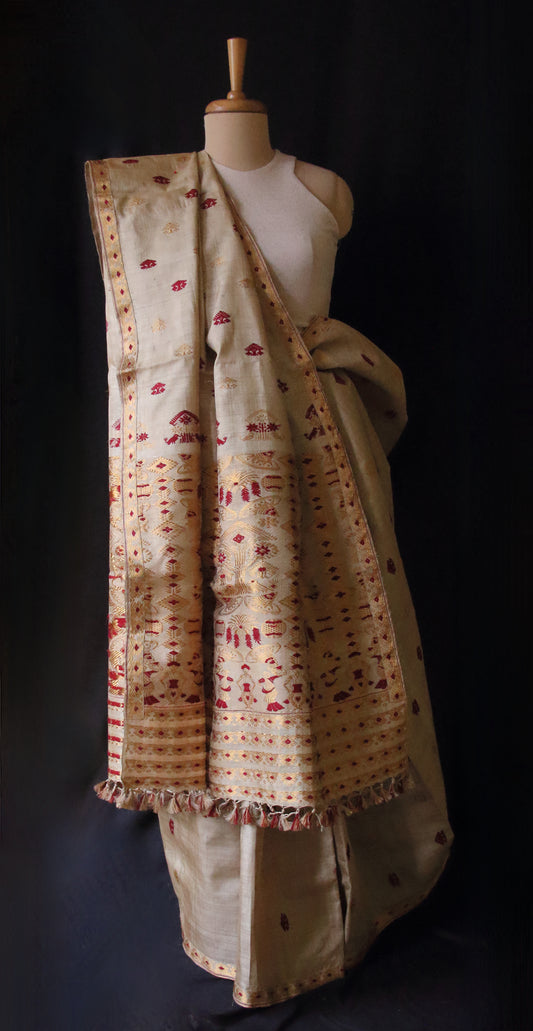 Handloom Traditional Design Muga Silk Saree from Assam