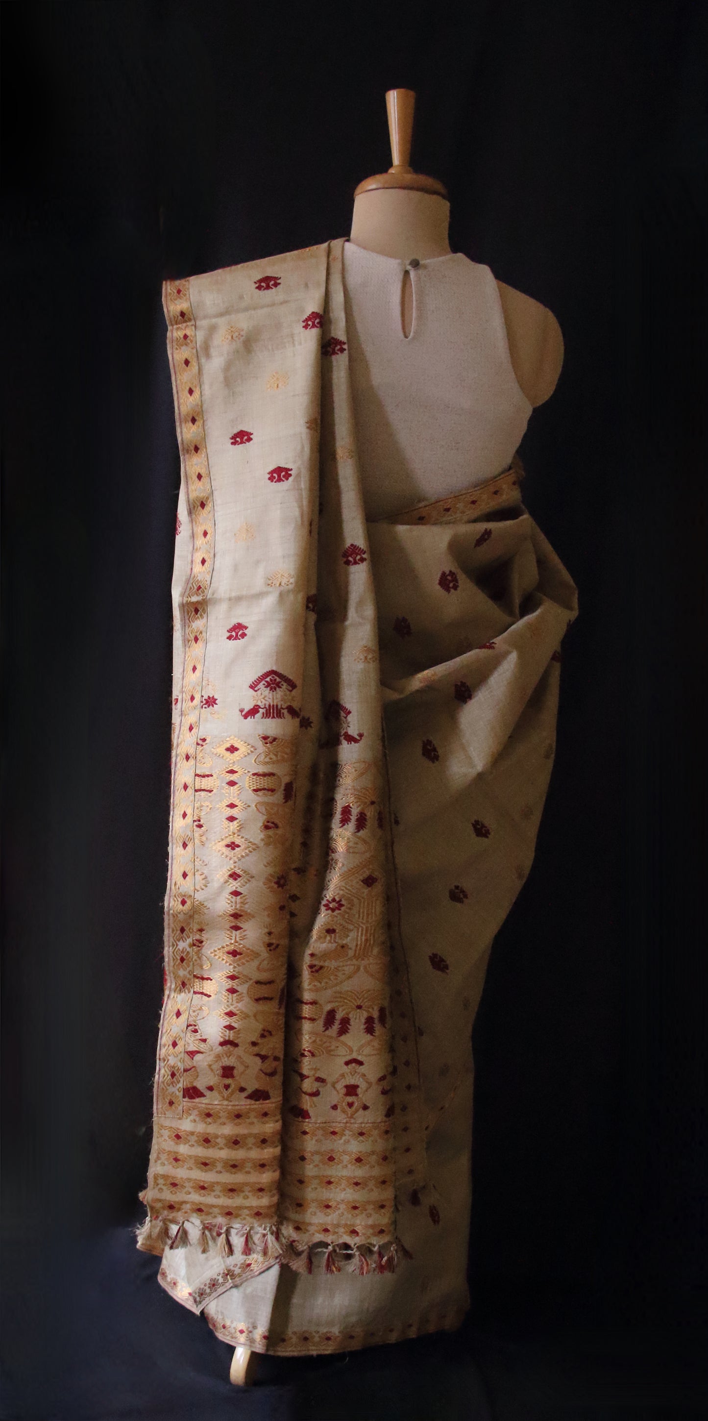 Handloom Traditional Design Muga Silk Saree from Assam