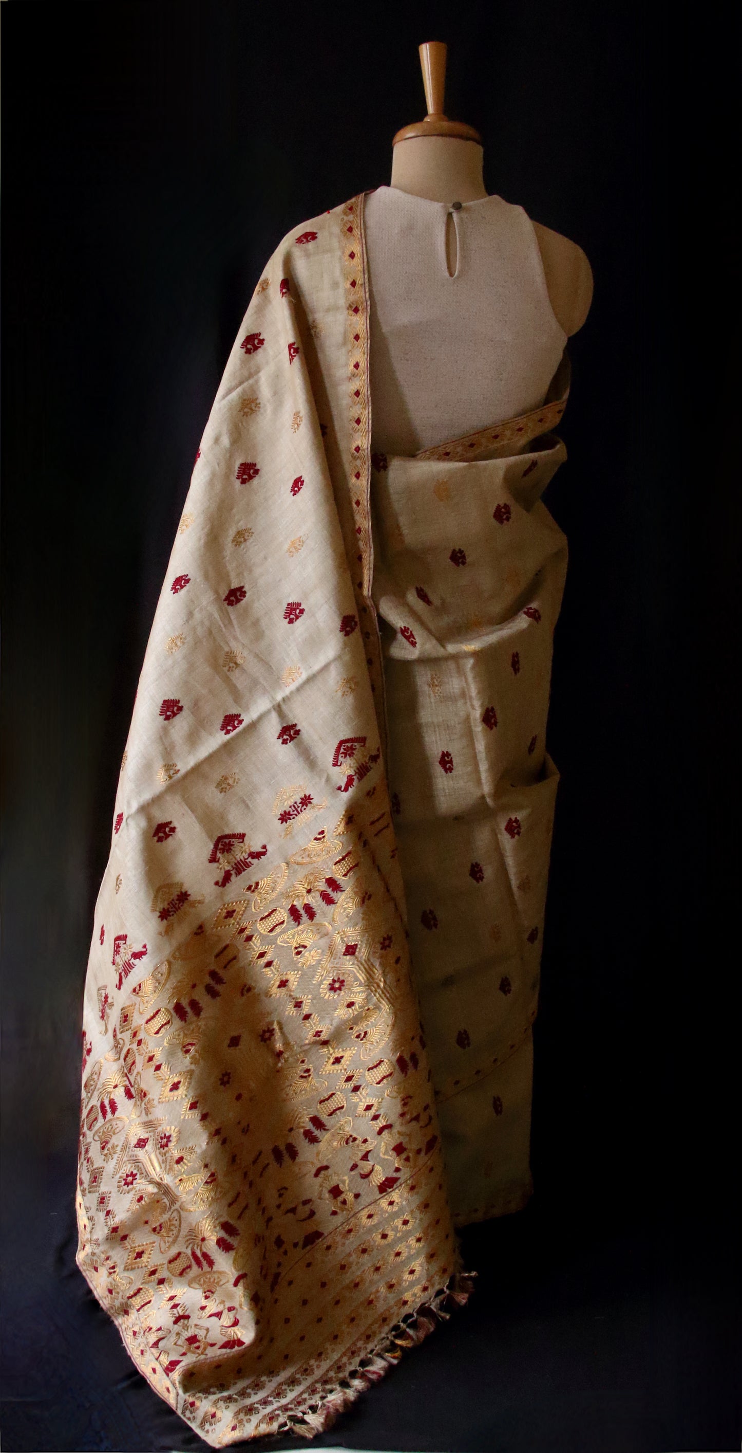 Handloom Traditional Design Muga Silk Saree from Assam