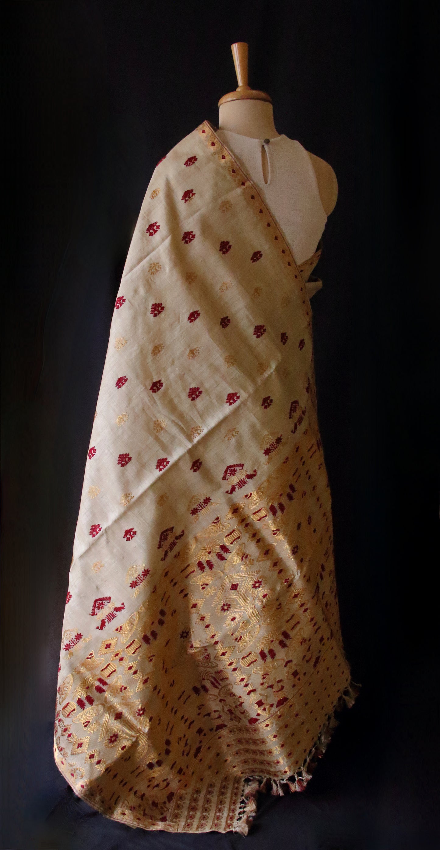 Handloom Traditional Design Muga Silk Saree from Assam