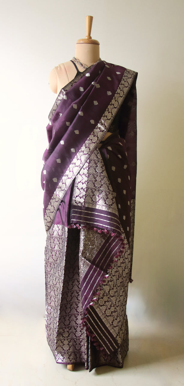 Purple Traditional Handloom Mulberry Silk Mekhla Chador Set from Assam