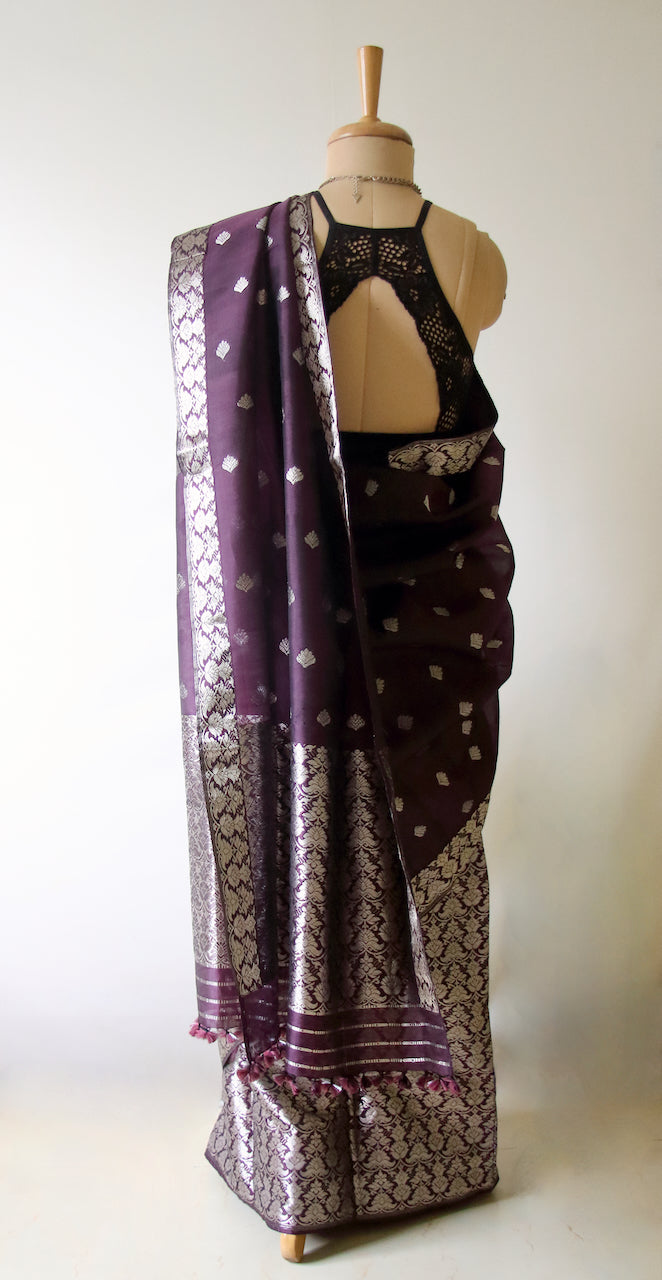 Purple Traditional Handloom Mulberry Silk Mekhla Chador Set from Assam