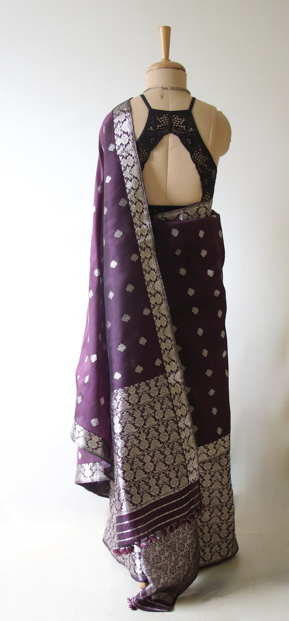 Purple Traditional Handloom Mulberry Silk Mekhla Chador Set from Assam