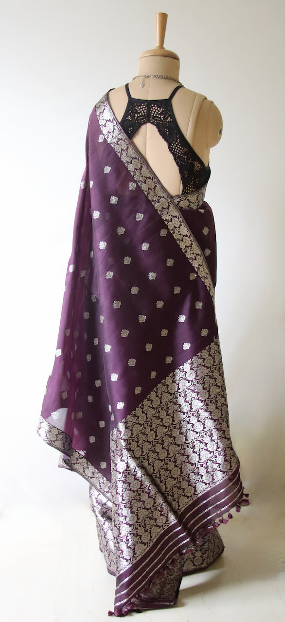 Purple Traditional Handloom Mulberry Silk Mekhla Chador Set from Assam