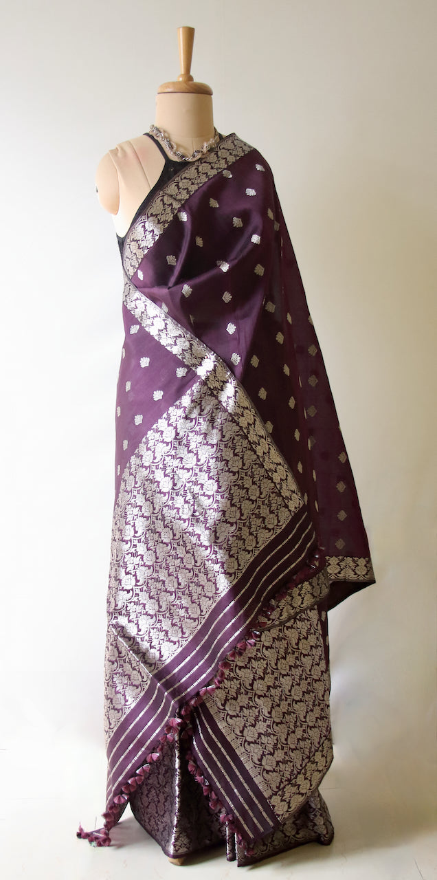 Purple Traditional Handloom Mulberry Silk Mekhla Chador Set from Assam