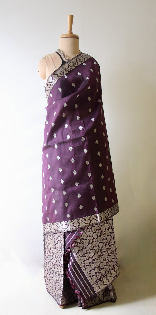 Purple Traditional Handloom Mulberry Silk Mekhla Chador Set from Assam