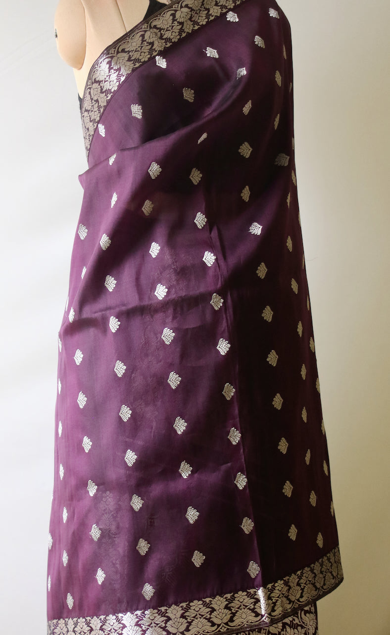 Purple Traditional Handloom Mulberry Silk Mekhla Chador Set from Assam