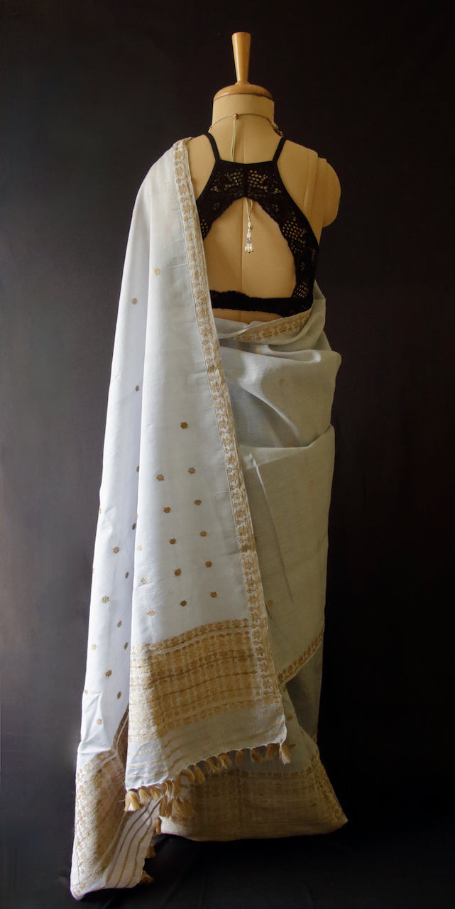 Light Grey Cotton Silk Traditional Handloom Mekhela Chador Set from Assam (Copy)